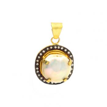 Nickel-Free Gold Plated Pearl and CZ Stone Pendant - Elegance and Sparkle in One